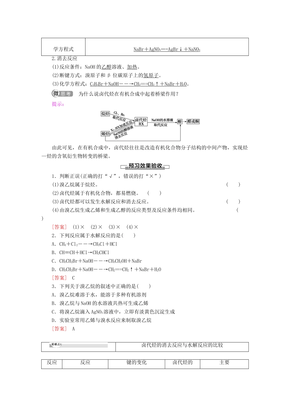 高中化学 第2章 第1节 第2课时 有机化学反应的应用——卤代烃的制备和性质教案 鲁科版选修5-鲁科版高二选修5化学教案_第2页