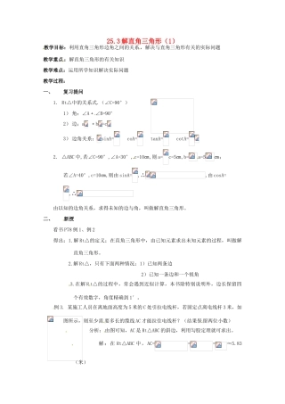 九年级数学上册 25.3解直角三角形教案 华东师大版