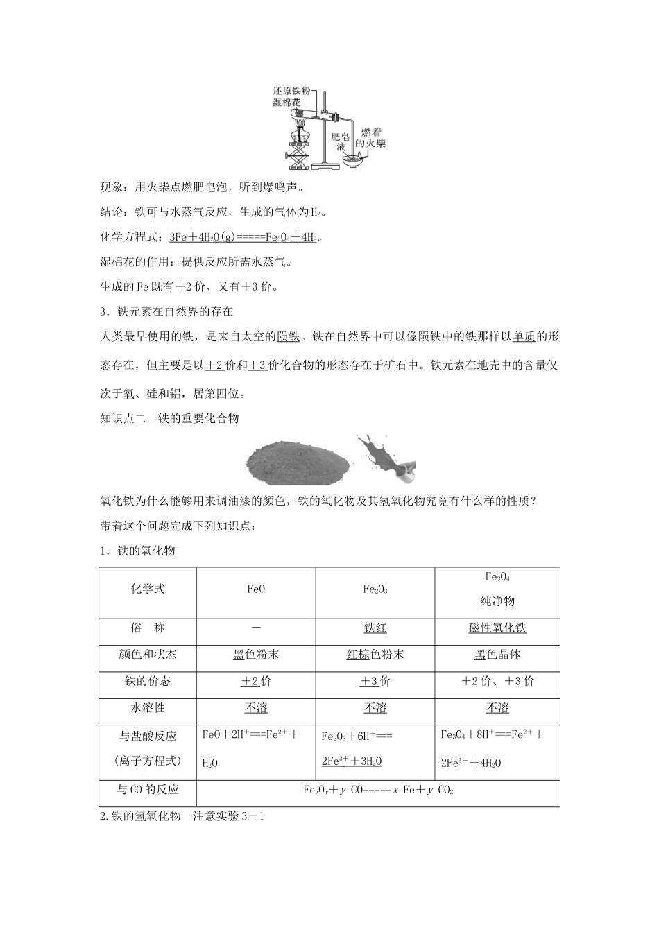 高中化学 第3章 第1节 铁及其化合物教案 新人教版必修第一册-新人教版高一第一册化学教案_第2页