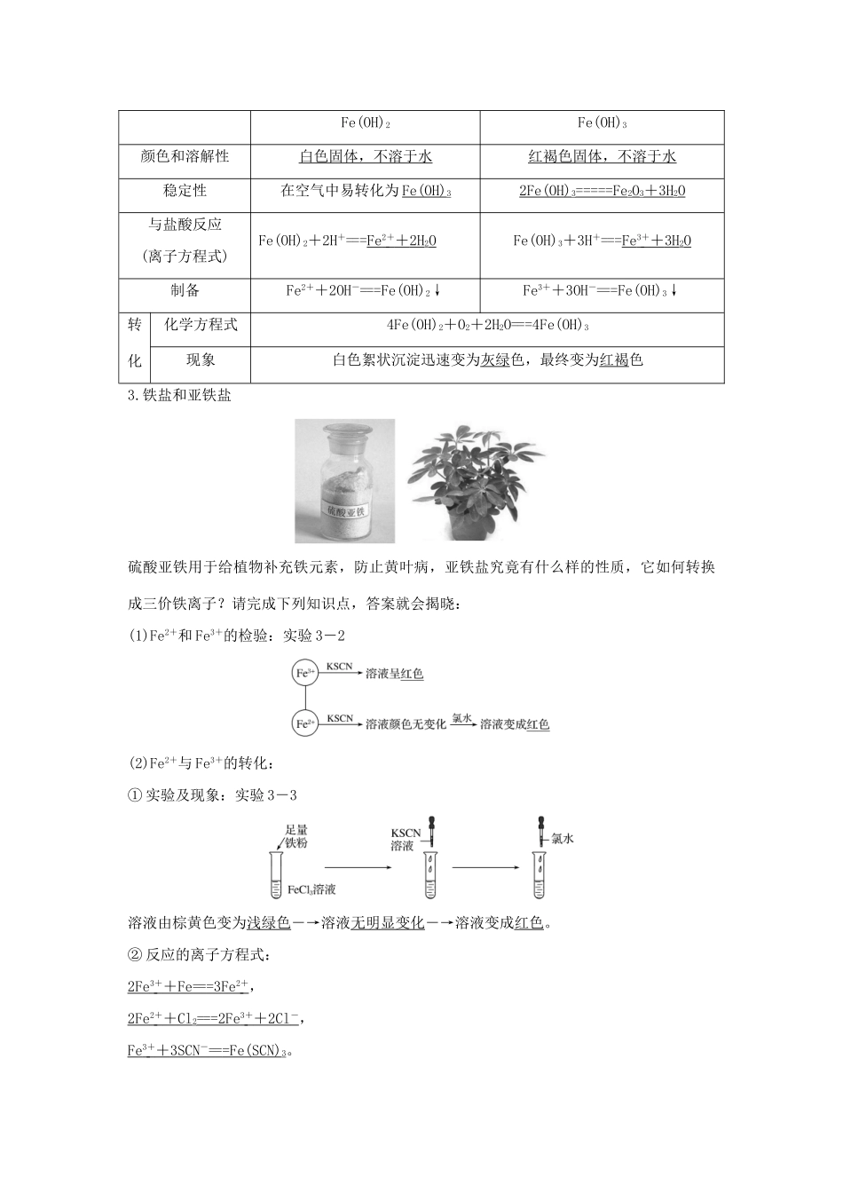 高中化学 第3章 第1节 铁及其化合物教案 新人教版必修第一册-新人教版高一第一册化学教案_第3页