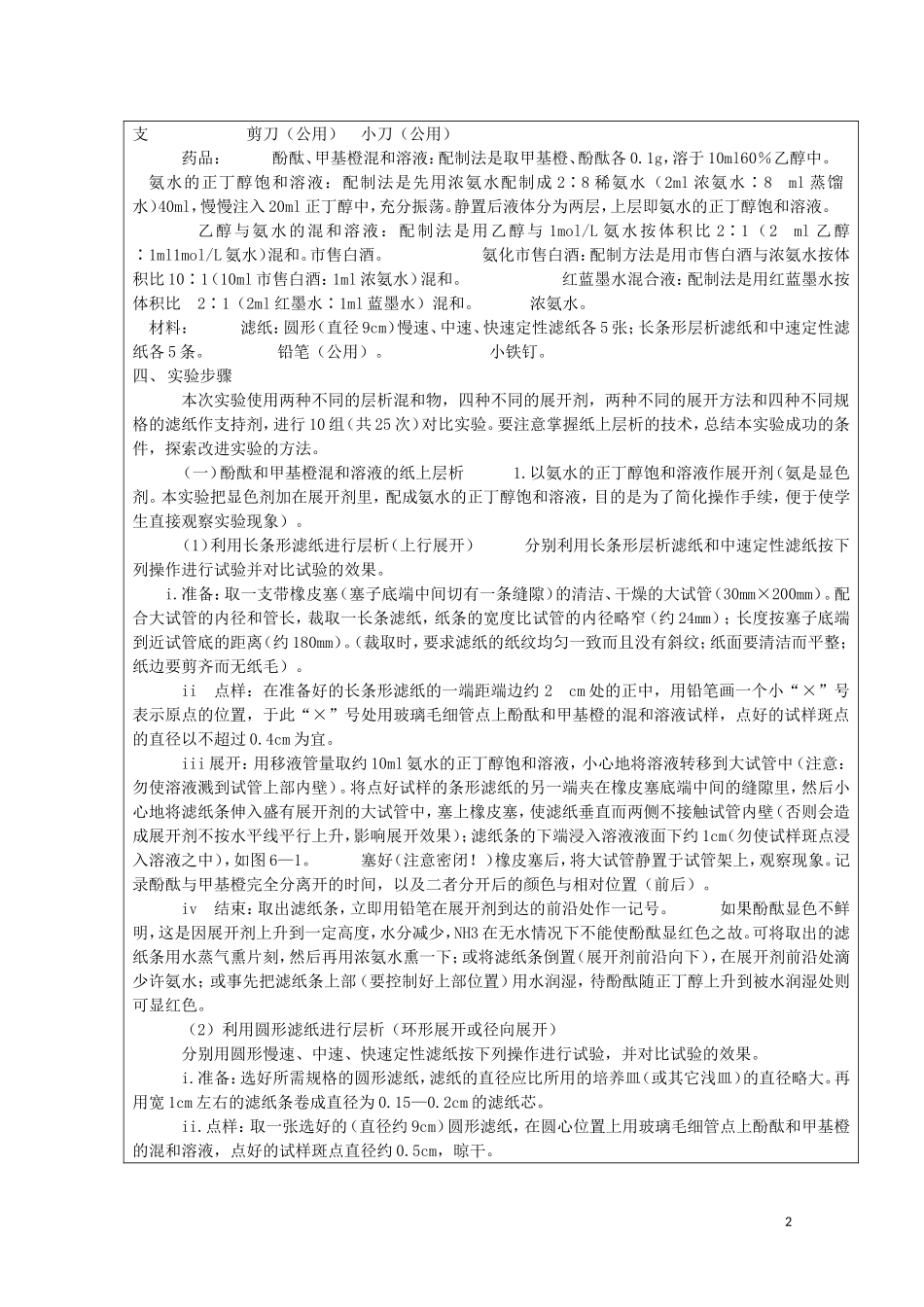 高中化学《课题一 物质的分离和提纯-纸上层析分离甲基橙和酚酞》教案2 人教版选修6_第2页