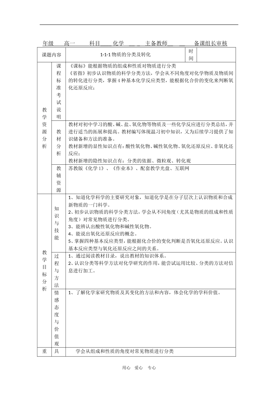 高中化学：2.1《物质的分类与转化2》教案（苏教版必修1）_第1页