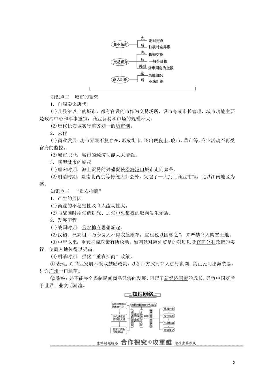 高中历史 第1单元 中国古代的农耕经济 第5课 农耕时代的商业与城市教师用书 岳麓版必修2-岳麓版高一必修2历史教案_第2页