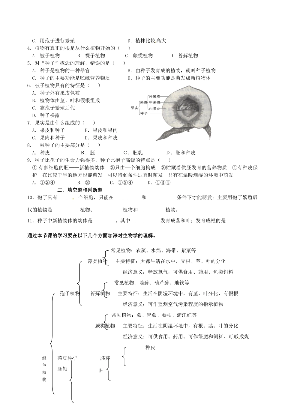 湖北省襄阳市第四十七中学九年级生物 考点七 生物圈中的植物类群教学案_第3页