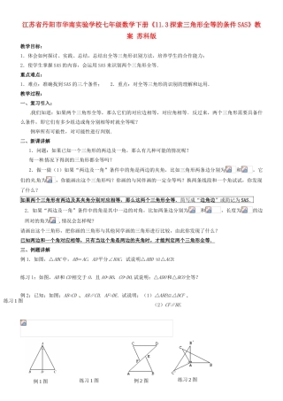 江苏省丹阳市华南实验学校七年级数学下册《11.3探索三角形全等的条件SAS》教案 苏科版