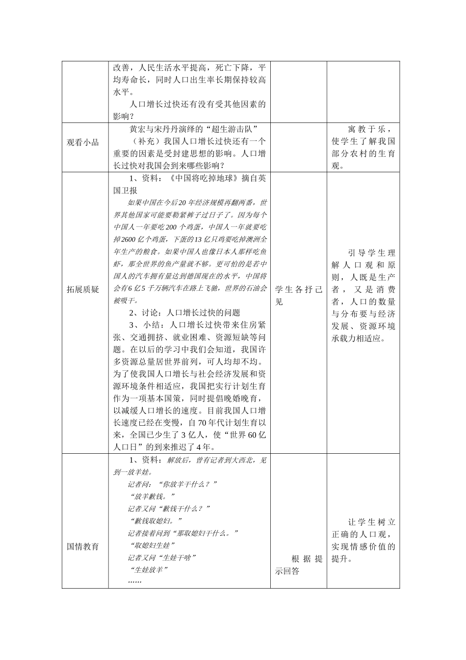 八年级地理第一章第二节 众多的人口　教案2人教版_第2页