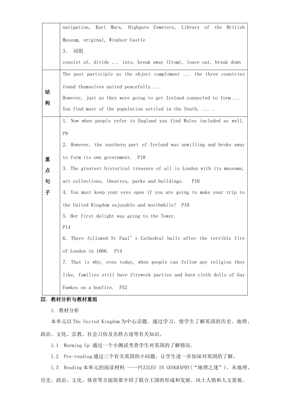 高中英语 Unit 2 The United Kingdom Period 7 Revision-summing up and learning tips教学设计 新人教版必修5-新人教版高二必修5英语教案_第2页