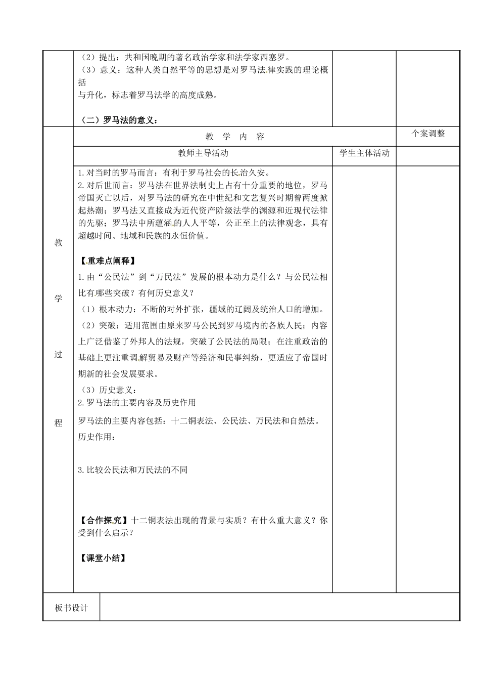 高中历史 专题六 古代希腊、罗马的政治文明 第19课 罗马人的法律教案 人民版必修1-人民版高一必修1历史教案_第2页