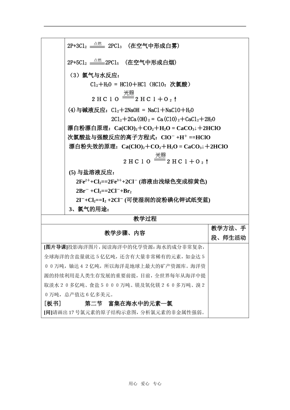高中化学第四章 第二节 富集在海水中的元素——氯 教案人教版必修1_第2页