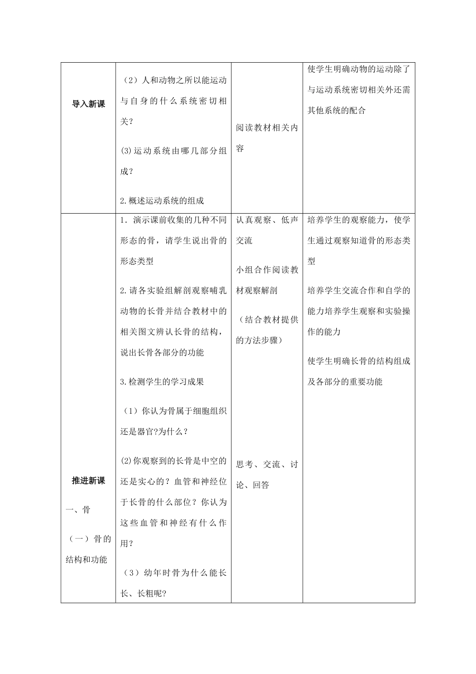 八年级生物上册 动物运动的形成—骨 教学设计 北师大版_第3页