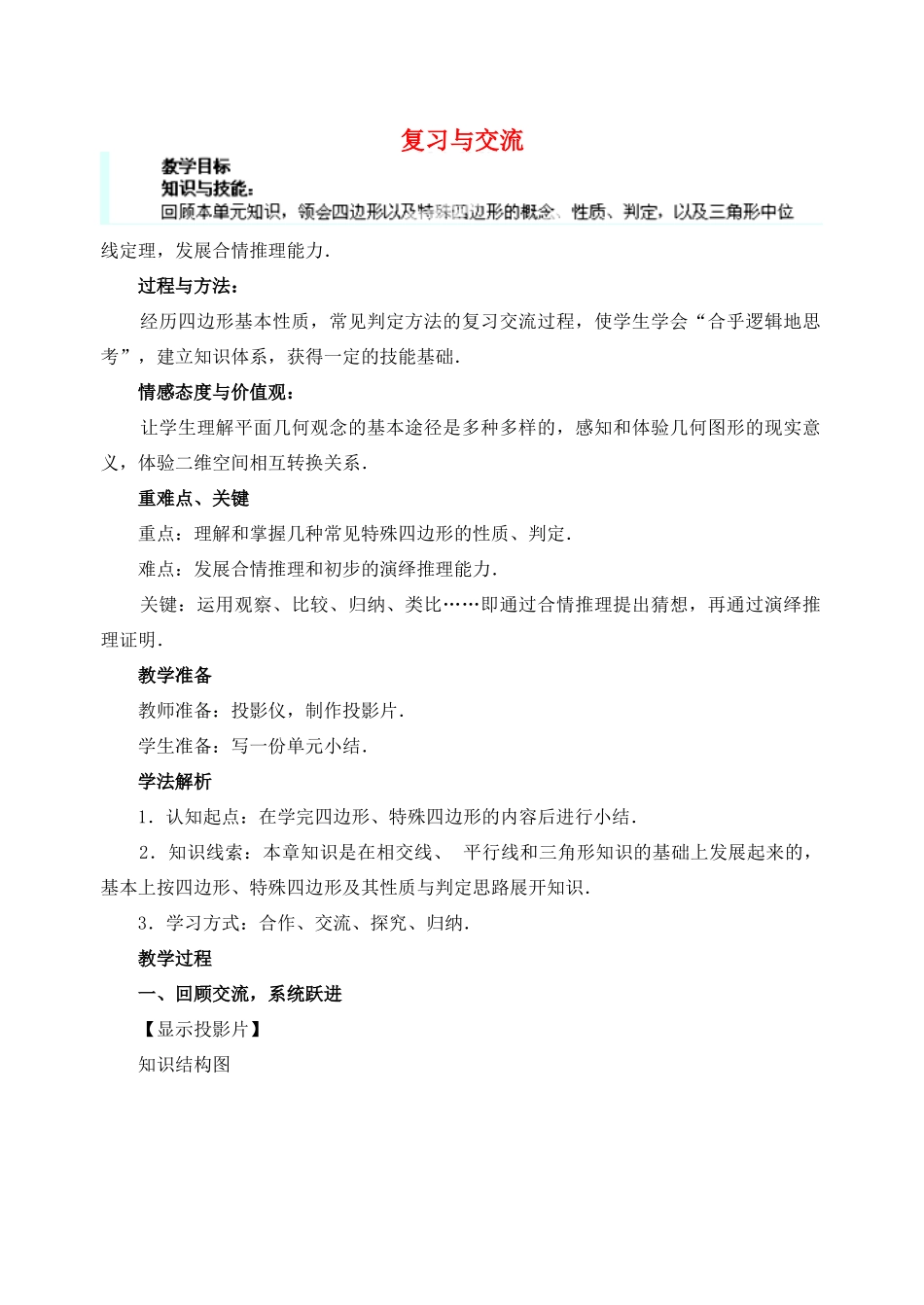 安徽省安庆市桐城吕亭初级中学八年级数学下册 复习与交流教案 新人教版_第1页