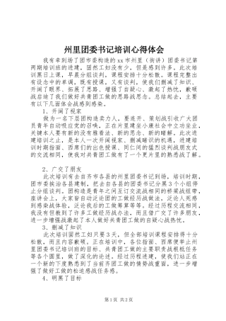 州里团委书记培训心得体会