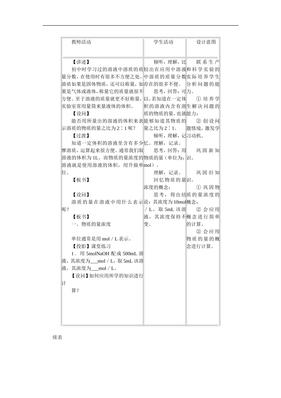 高中化学 物质的量浓度教案 新人教版必修1_第2页