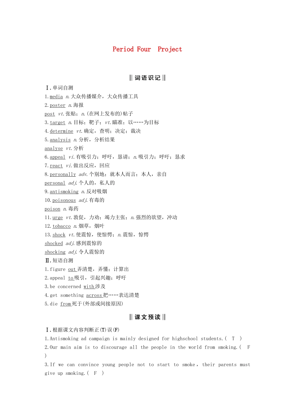 高中英语 Unit 1 Advertising Period Four Project讲义 牛津译林版必修4-牛津版高二必修4英语教案_第1页