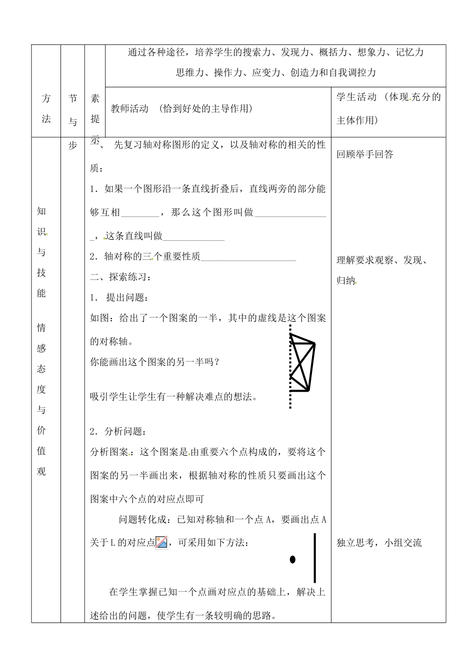 河南省开封县八里湾四中七年级数学下册《7.4利用轴对称设计图案》教案 北师大版 _第2页