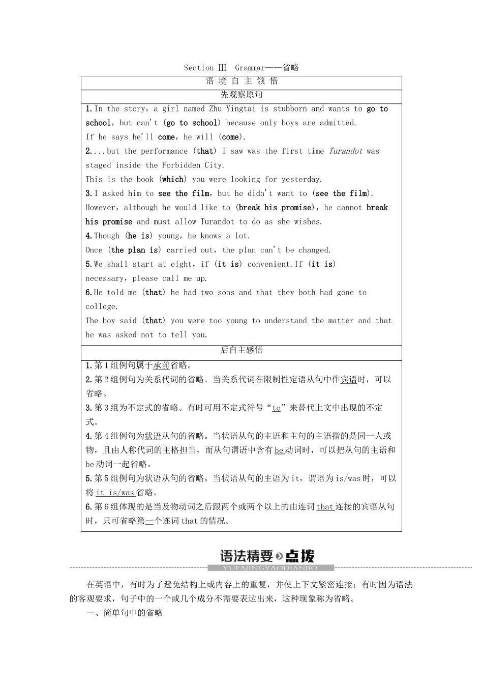 高中英语 Unit 2 The universal language Section Ⅲ Grammar——省略教案（含解析）牛津译林版选修8-牛津版高二选修8英语教案_第1页