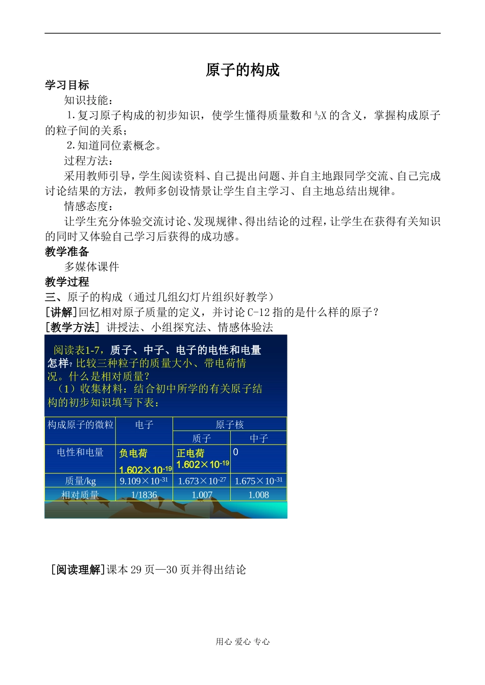 高中化学苏教版必修1原子的构成教案_第1页