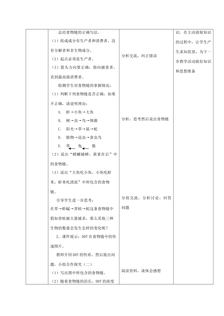 八年级生物下册 第六单元 第二章 食物链和食物网教案 （新版）济南版-（新版）济南版初中八年级下册生物教案_第3页