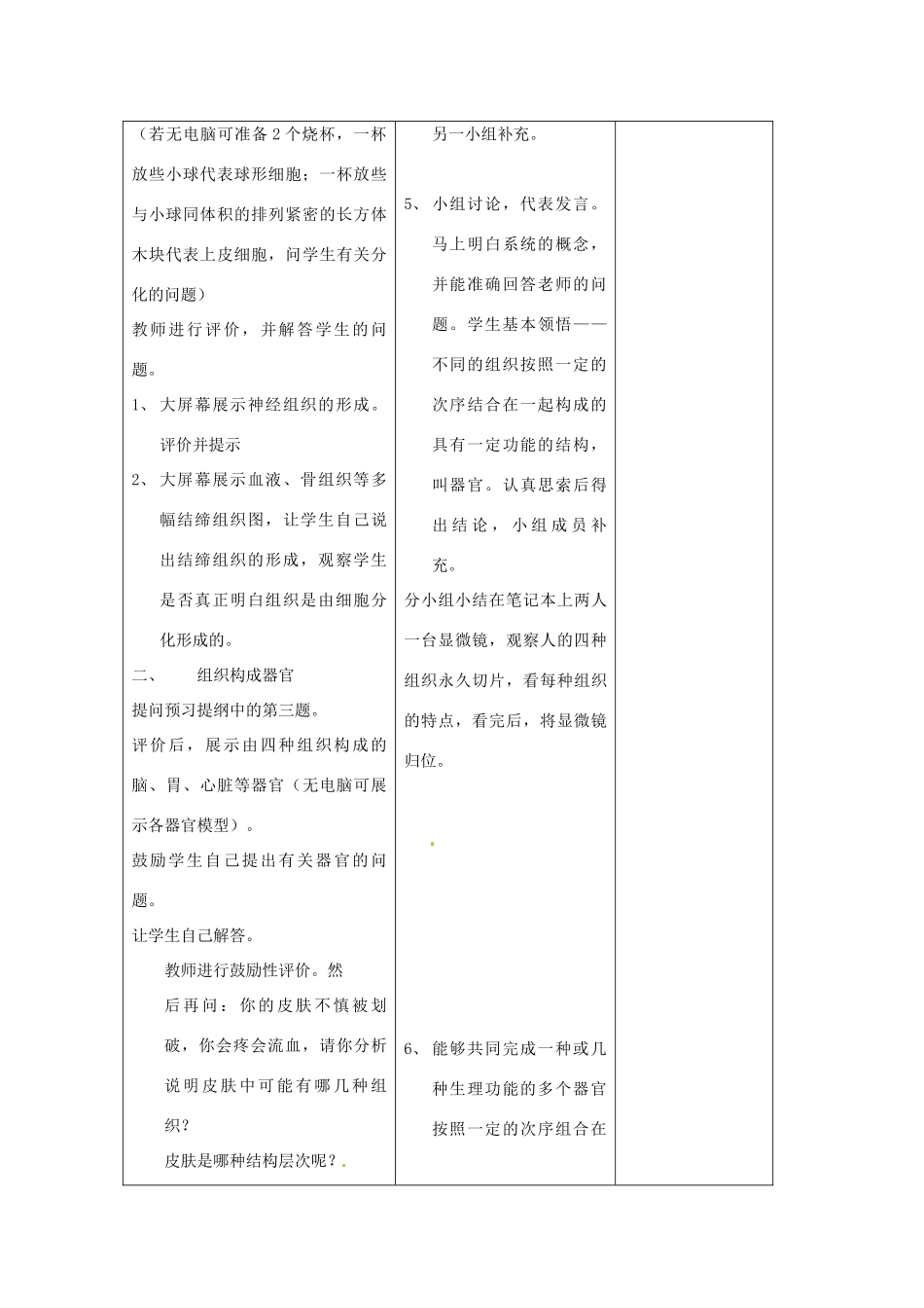 吉林省四平市第十七中学七年级生物上册 动物体的结构层次教案1 新人教版_第3页