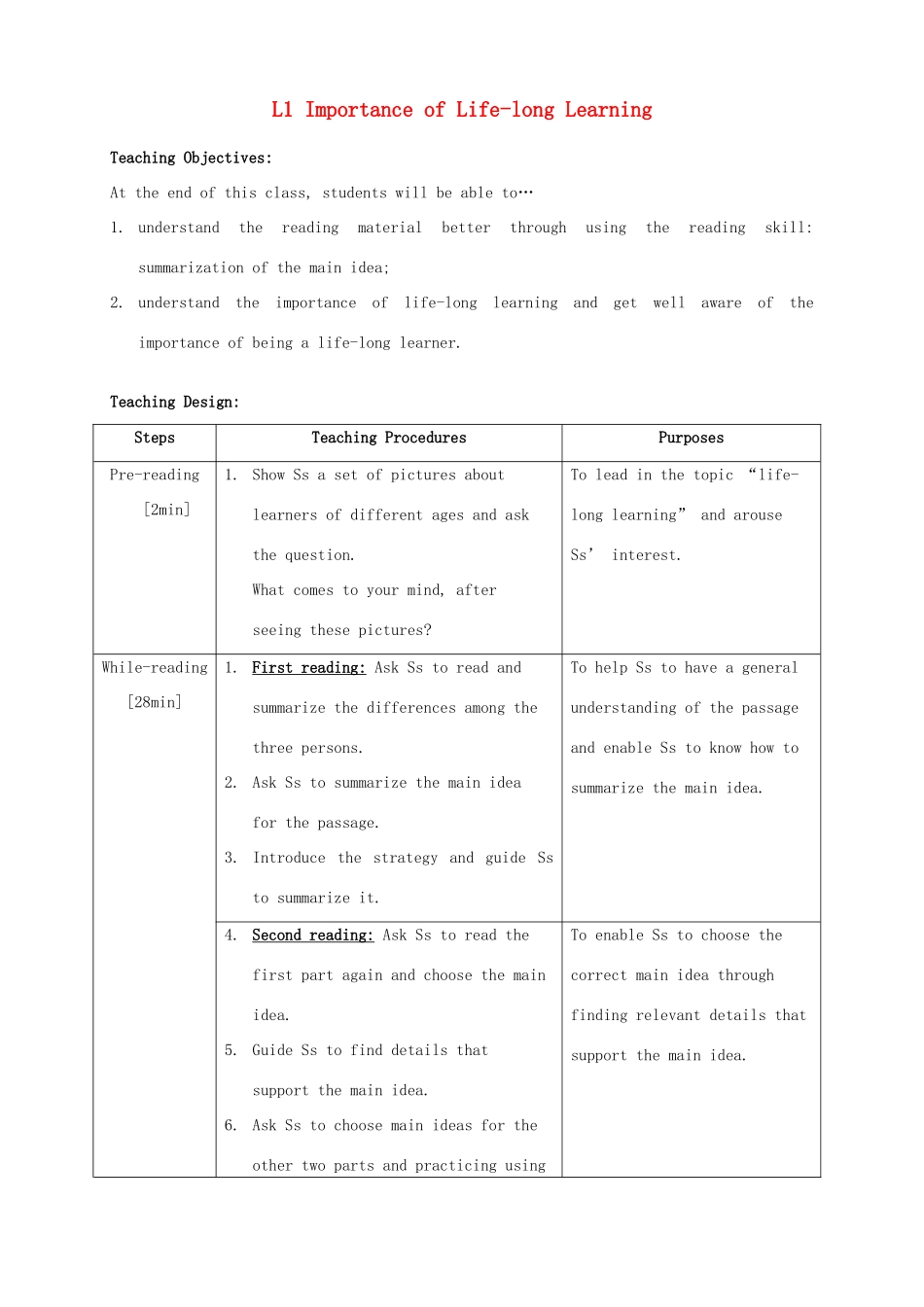 高中英语 Unit 15 Learning Lesson 1 Life-long Learning公开课教案 北师大版必修5-北师大版高二必修5英语教案_第1页