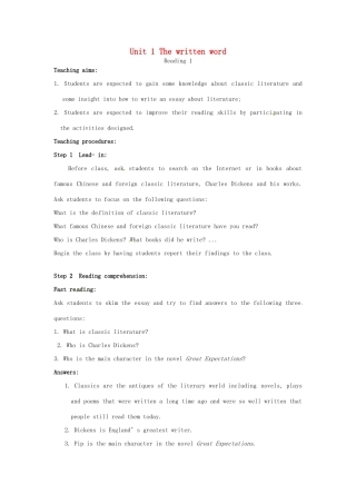 高中英语 Unit1 Reading教案1 牛津译林版选修8-牛津版高二选修8英语教案