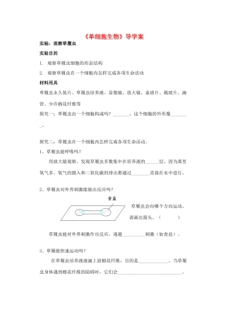广东省东莞市万江第三中学七年级生物上册 第二单元 第二章 第四节 单细胞生物学案（无答案）（新版）新人教版