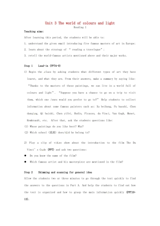 高中英语 Unit3 Reading教案1 牛津译林版选修8-牛津版高二选修8英语教案