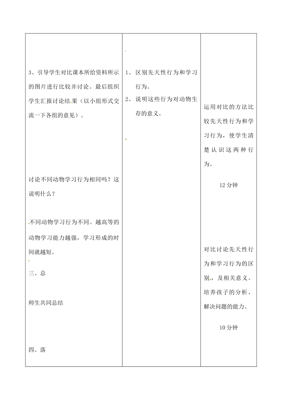 吉林省四平市第十七中学八年级生物上册 先天性行为和学习行为（二）教案 新人教版_第3页