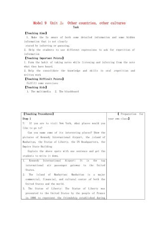 高中英语 Unit1 Other countries，other cultures Task教案 牛津译林版选修9-牛津版高二选修9英语教案