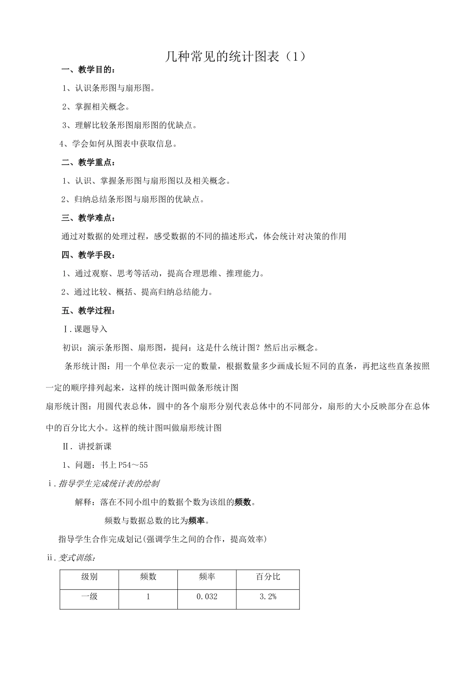 八年级数学几种常见的统计图表教案1新课标 人教版_第1页