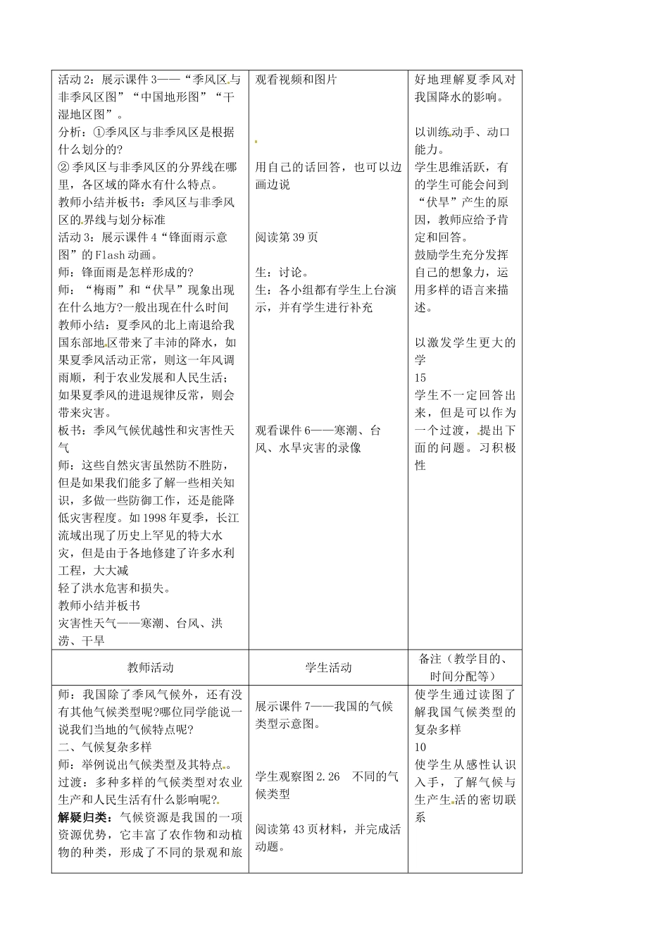 吉林省四平市第十七中学八年级地理上册 2.2.3 季风气候显著气候教案 新人教版_第2页
