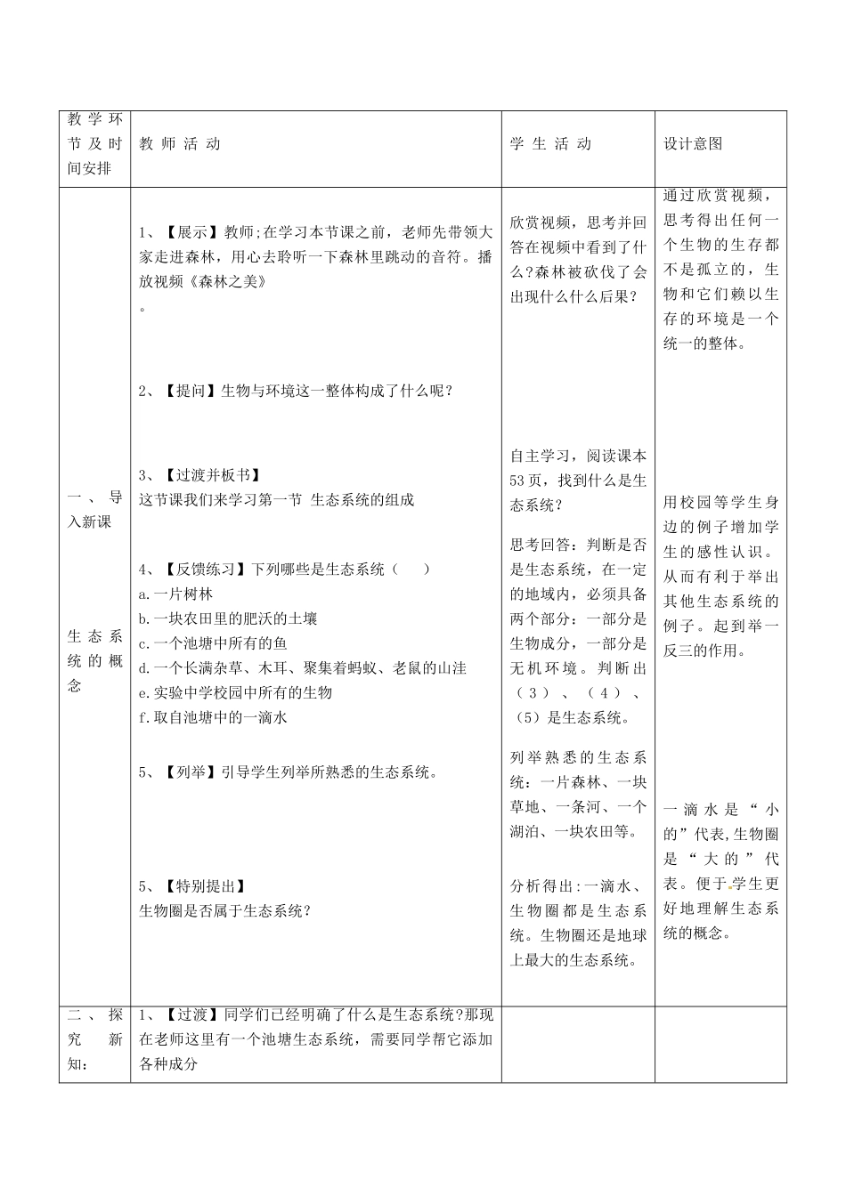 八年级生物下册 第六单元 第二章 第一节 生态系统的组成教学设计 济南版-济南版初中八年级下册生物教案_第3页