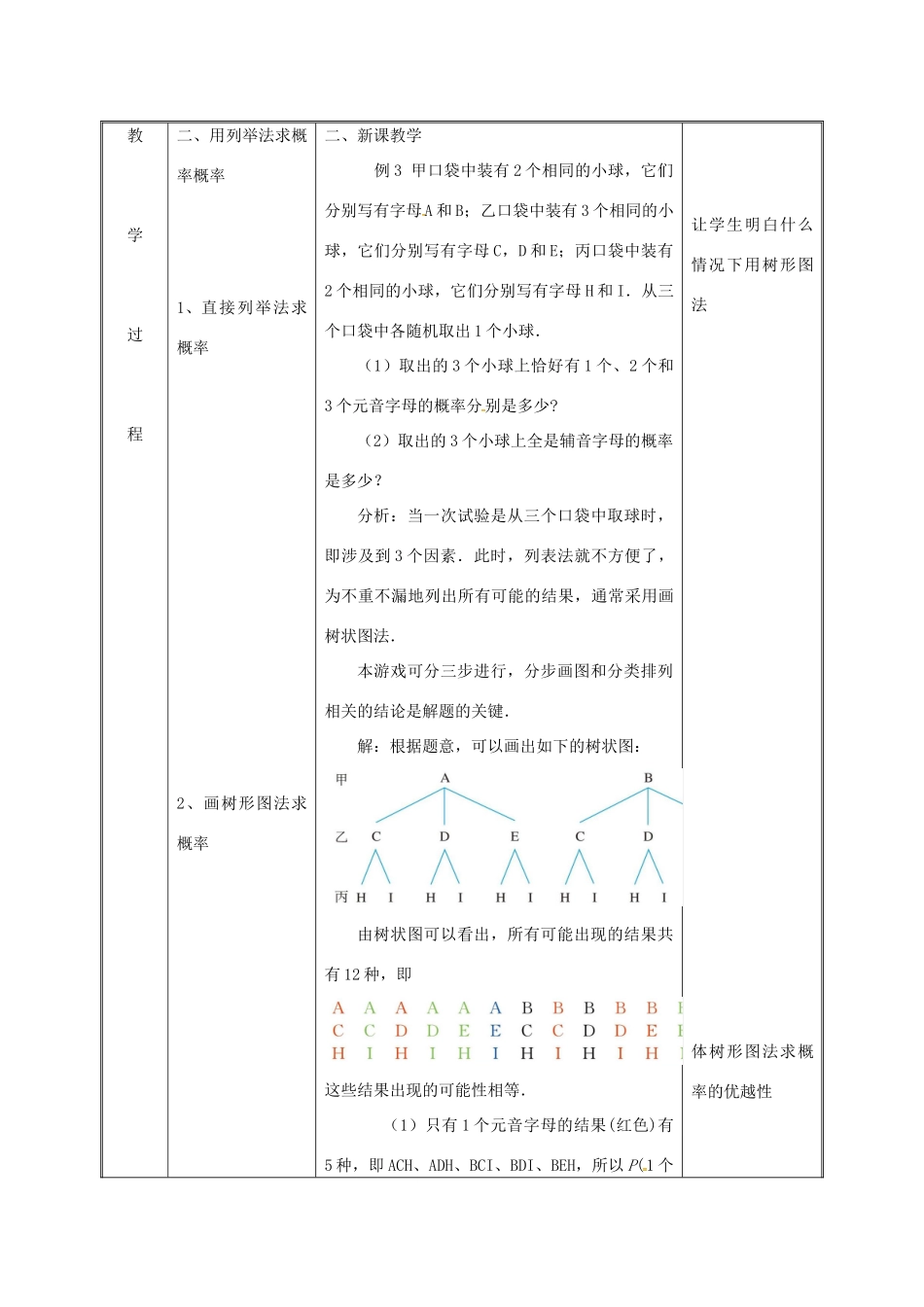 湖南省益阳市资阳区迎丰桥镇九年级数学上册 第二十五章 概率初步 25.2 用列举法求概率（2）教案 （新版）新人教版-（新版）新人教版初中九年级上册数学教案_第3页
