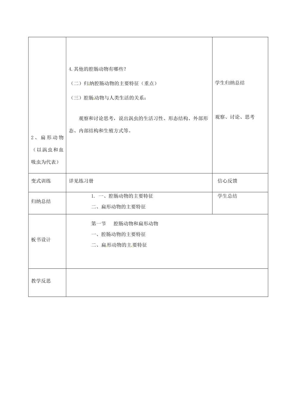 黑龙江省鸡西市八年级生物上册 5.1.1 腔肠动物和扁形动物教案 （新版）新人教版-（新版）新人教版初中八年级上册生物教案_第2页
