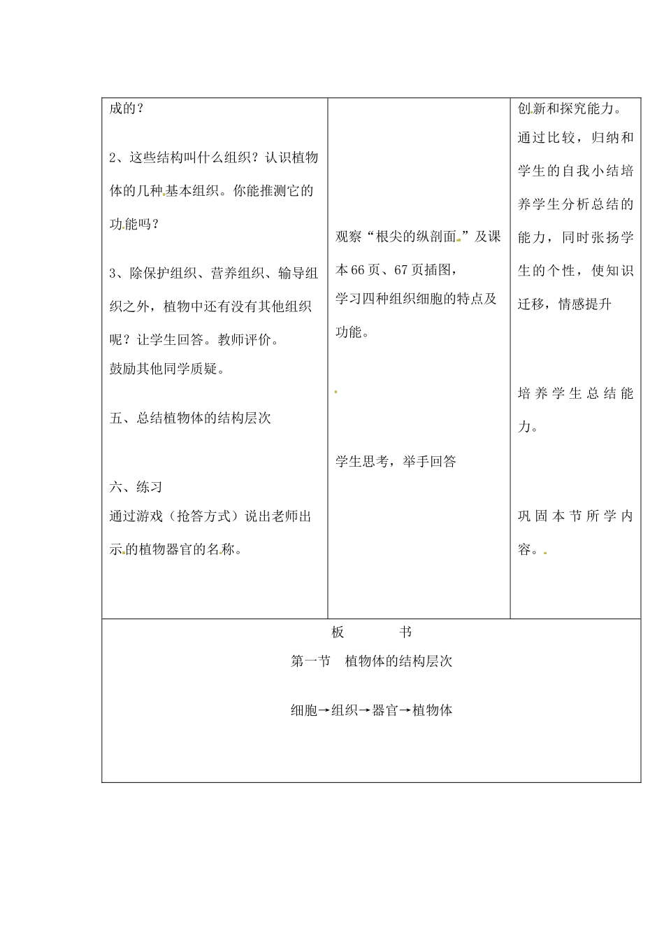 吉林省四平市第十七中学七年级生物上册 植物体的结构层次教案2 新人教版_第3页