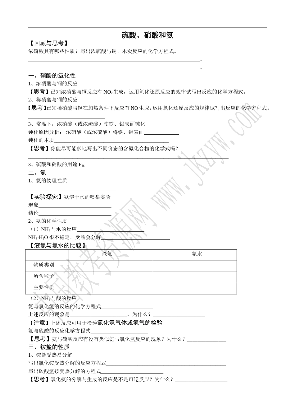 高中化学新人教必修1 硫酸 硝酸和氨(2)_第1页