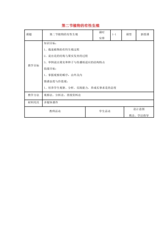 八年级生物下册 第八单元 生物的生殖、发育与遗传 第二十一章 生物的生殖与发育 第二节 植物的有性生殖教案2（新版）苏教版-（新版）苏教版初中八年级下册生物教案