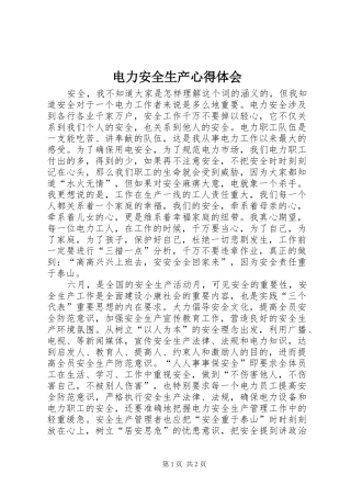 电力安全生产心得体会