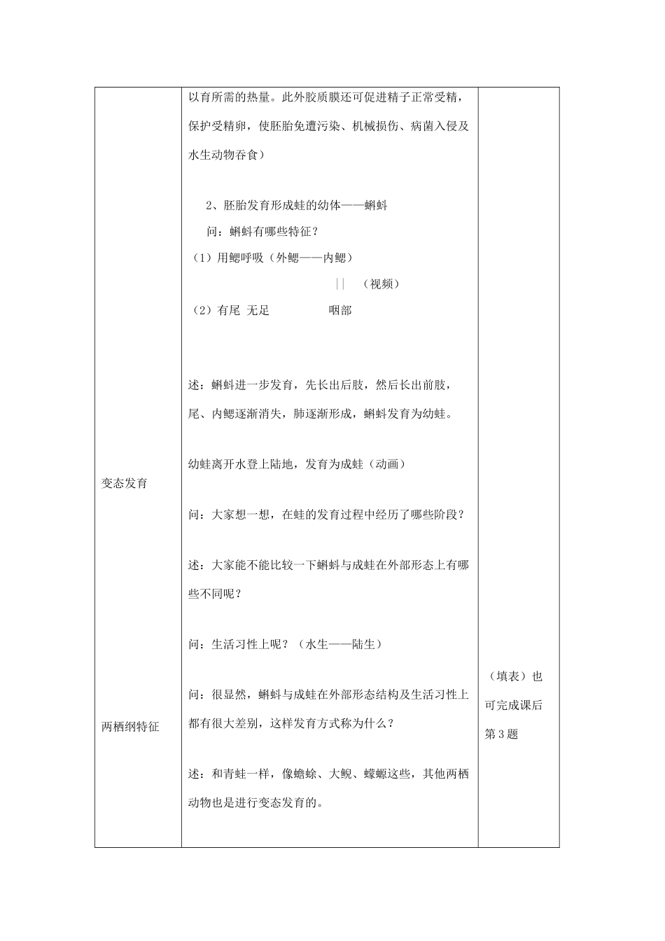 八年级生物下册 第八单元 生物的生殖、发育与遗传 第二十一章 生物的生殖与发育 第四节 两栖类的生殖与发育教案2（新版）苏教版-（新版）苏教版初中八年级下册生物教案_第3页