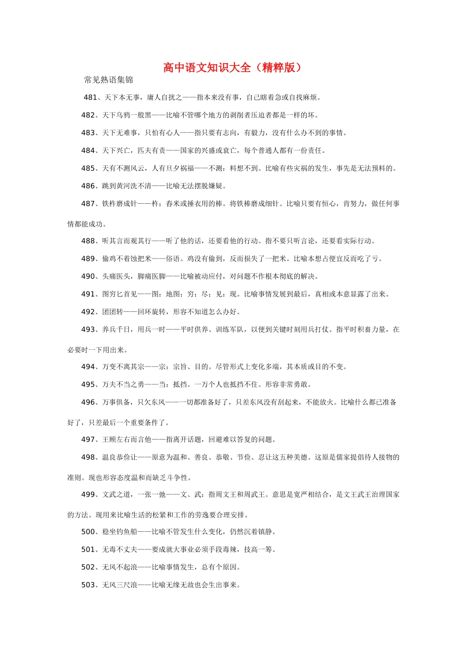 高中语文 知识大全 常见熟语集锦七_第1页