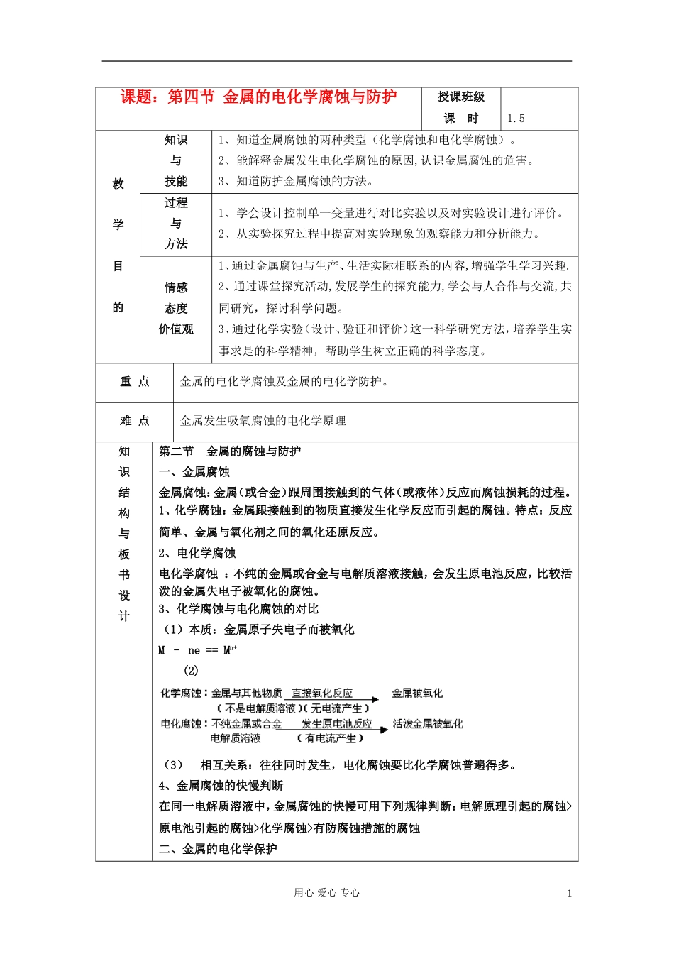 高中化学 第四节 金属的电化学腐蚀与防护教案 新人教版选修4_第1页