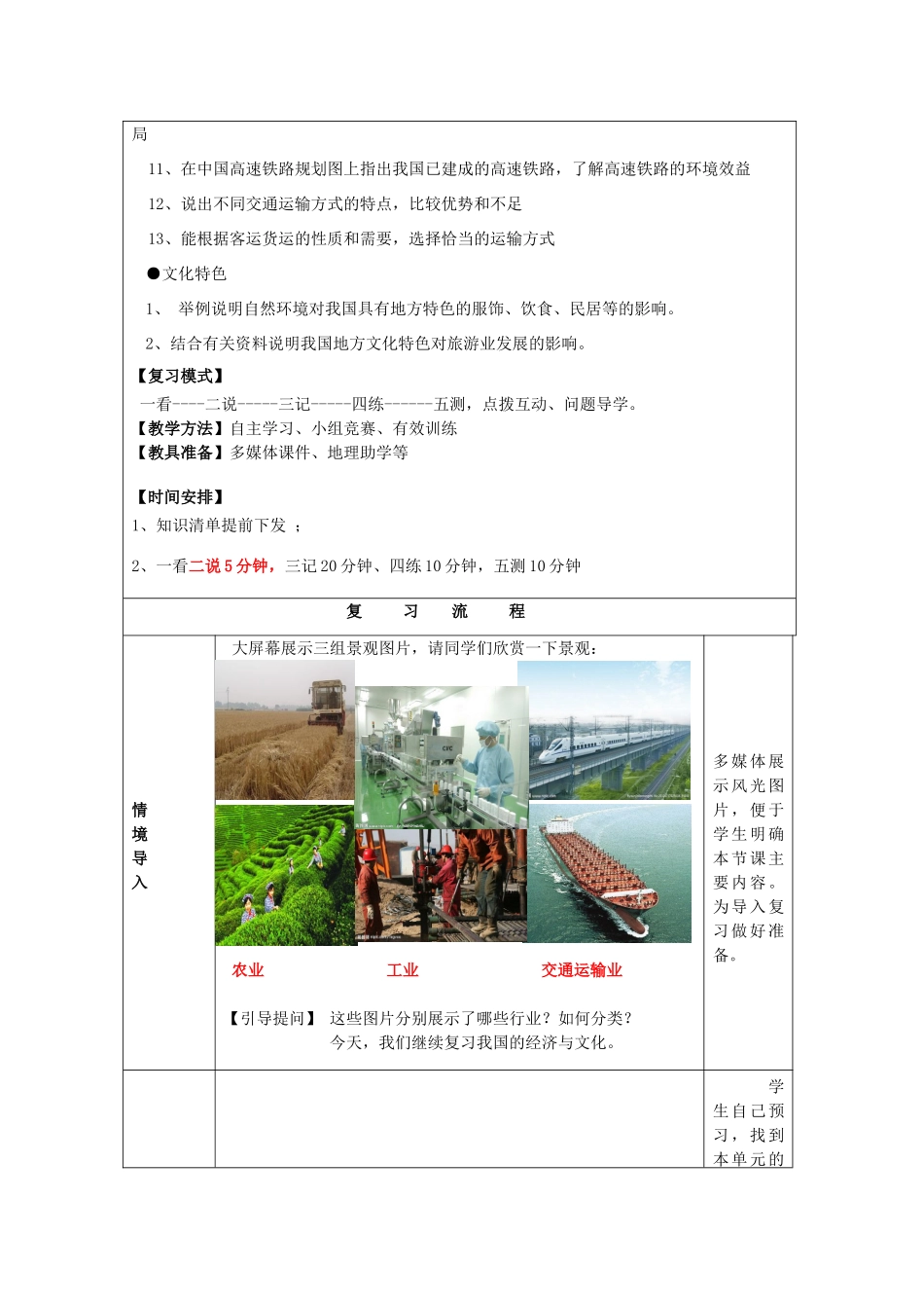 八年级地理上册 第四章 中国的经济与文化复习教案2 （新版）商务星球版_第2页