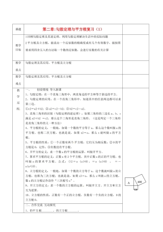 江苏省连云港市八年级数学《第二章 勾股定理与平方根》复习教案1
