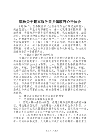 镇长关于建立服务型乡镇政府心得体会