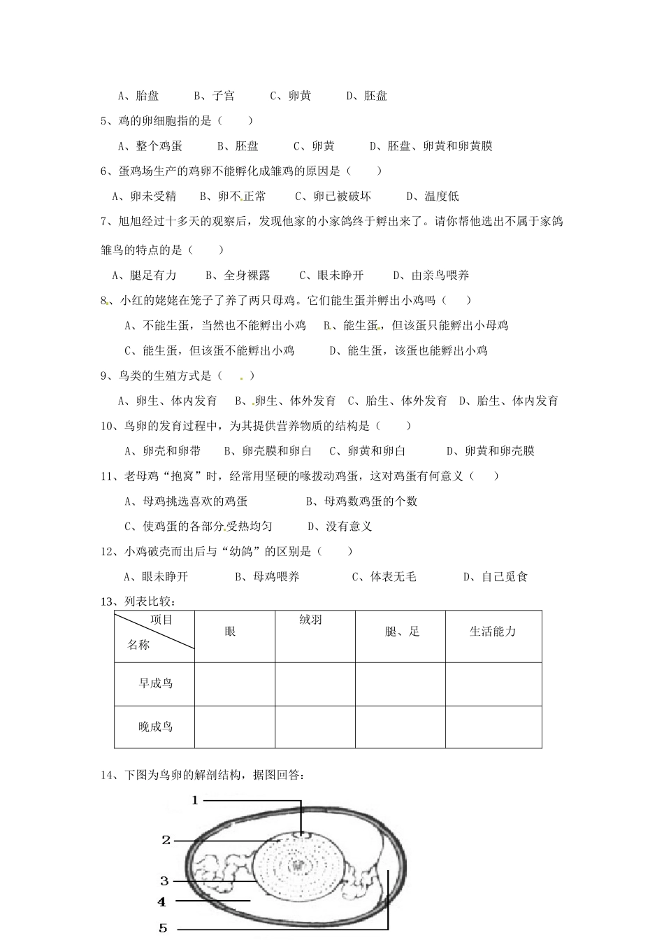 八年级生物上册 14章鸟类的生殖与发育教案 苏教版_第2页