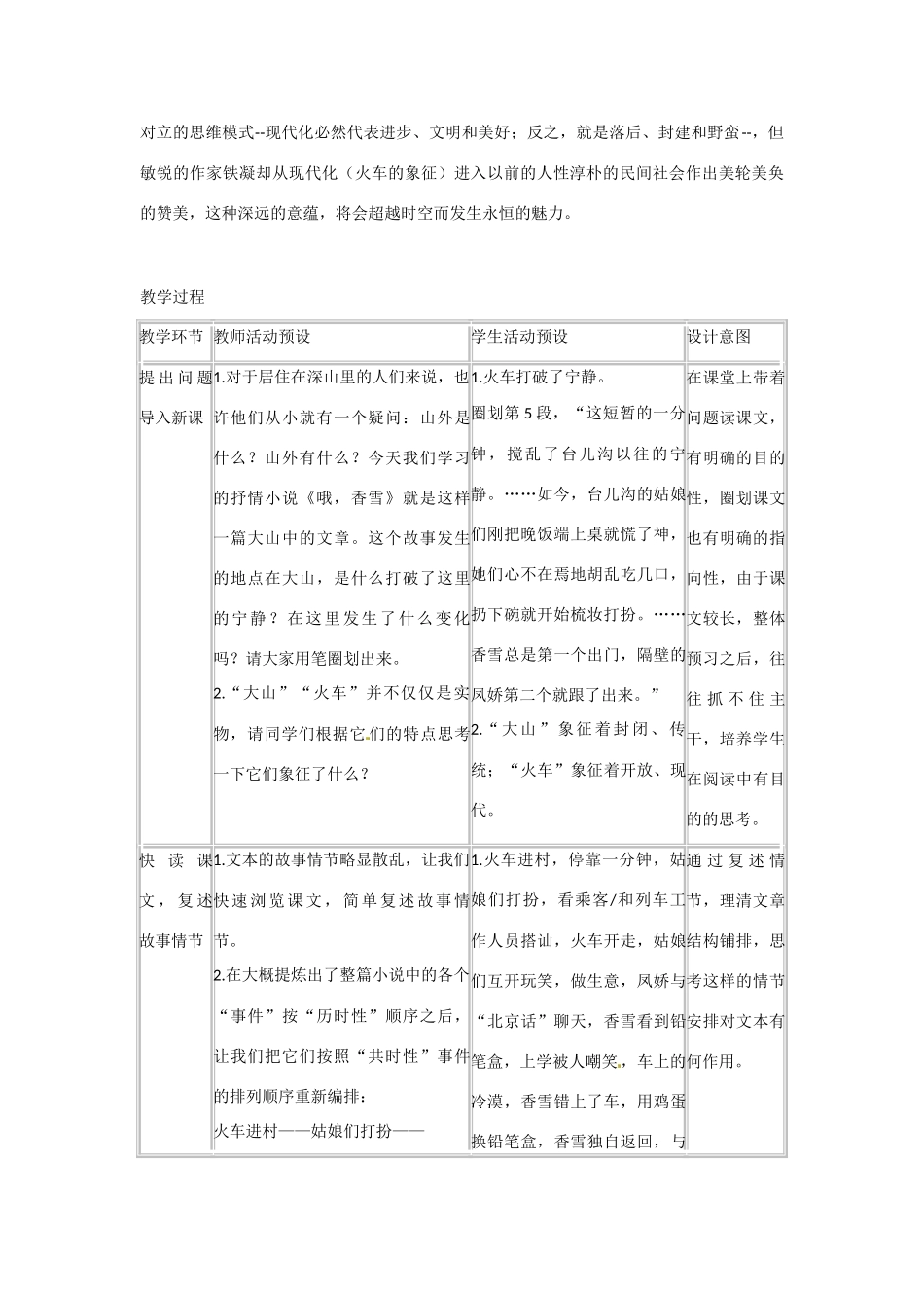 高中语文 香雪教学设计_第2页
