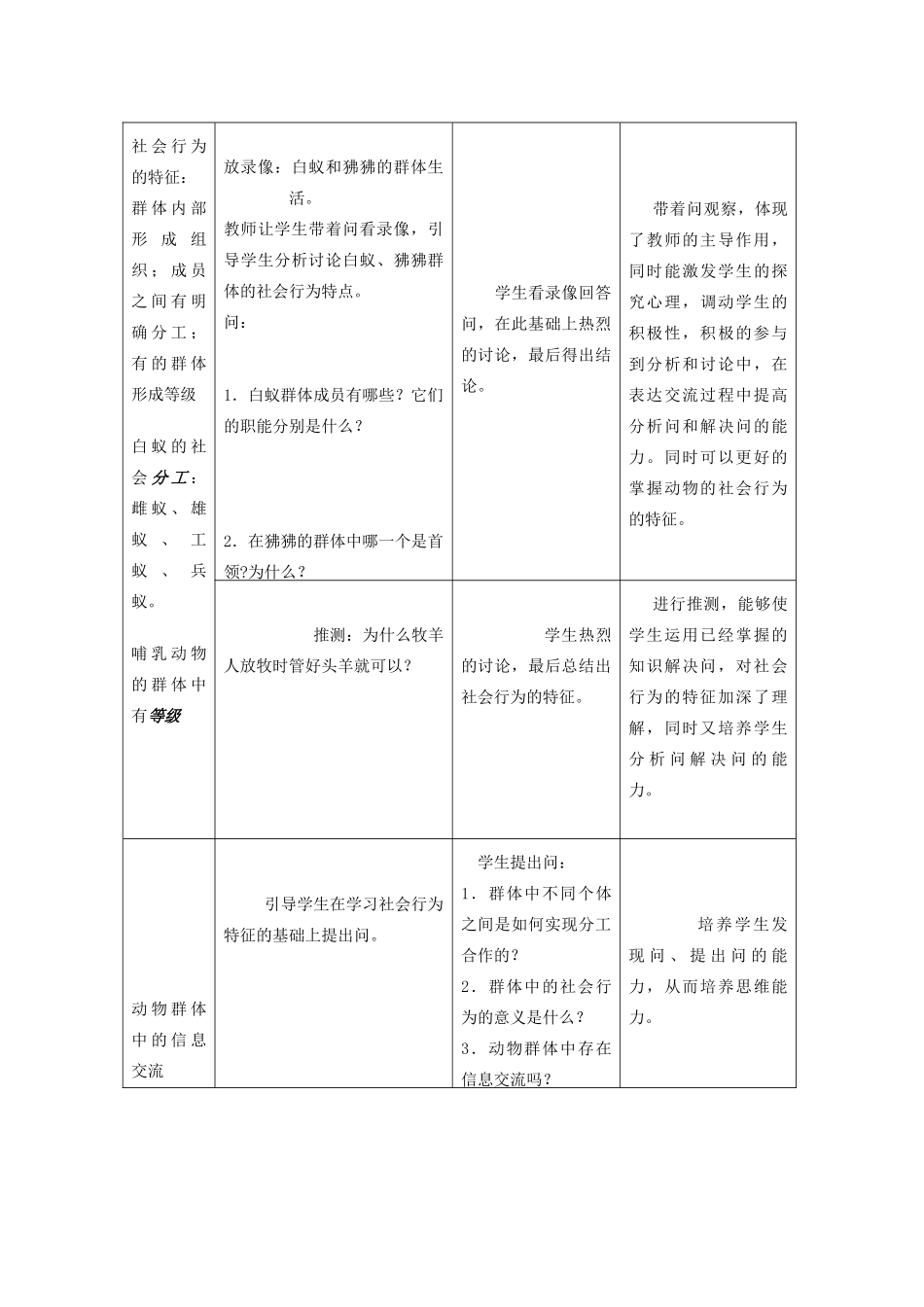 八年级生物上册 第五单元　生物圈中的其他生物 第三节　社会行为名师教案1 人教新课标版_第3页