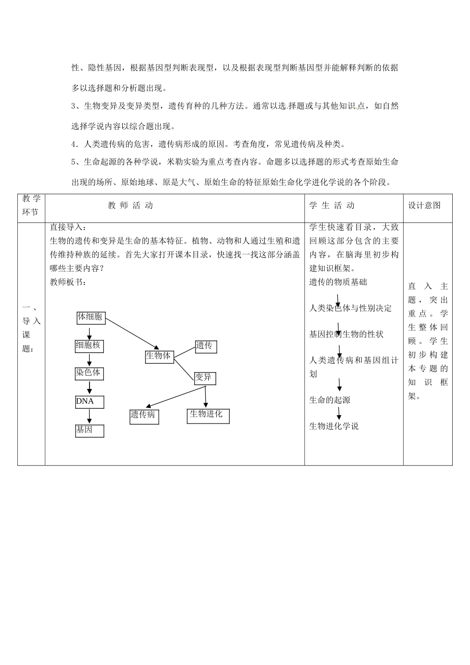 八年级生物下册 第7专题 生物的遗传和变异 生命的演化复习教案1 济南版_第2页