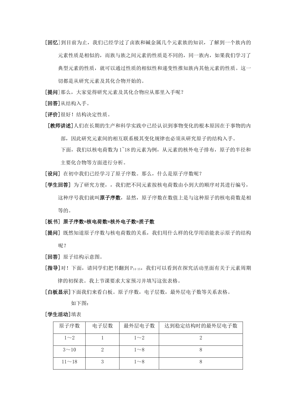 高中化学 第一章 物质结构元素周期律 1.2 元素周期律教学设计 新人教版必修2-新人教版高一必修2化学教案_第2页