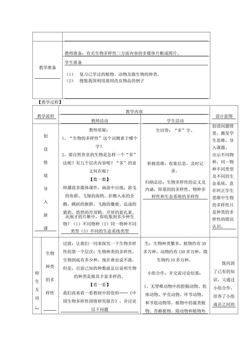 八年级生物下册 9.2.1《认识生物的多样性》教案 鲁科版-鲁科版初中八年级下册生物教案_第2页